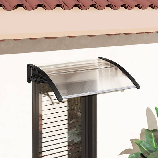 Auvent de Porte d’Entrée 100 x 75 cm, Marquise en Polycarbonate et Aluminium, Protection Pluie et UV, Terrasse/Balcon, Transparent - Image 10