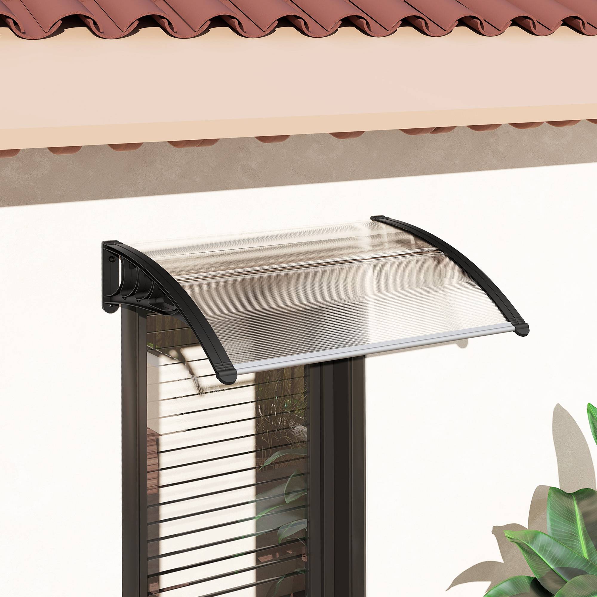 Auvent de Porte d’Entrée 100 x 75 cm, Marquise en Polycarbonate et Aluminium, Protection Pluie et UV, Terrasse/Balcon, Transparent - Image 10