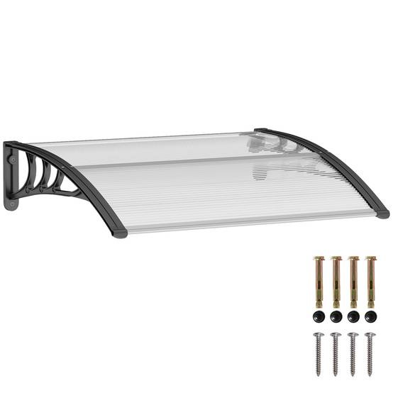 Auvent de Porte d’Entrée 100 x 75 cm, Marquise en Polycarbonate et Aluminium, Protection Pluie et UV, Terrasse/Balcon, Transparent - Image 1