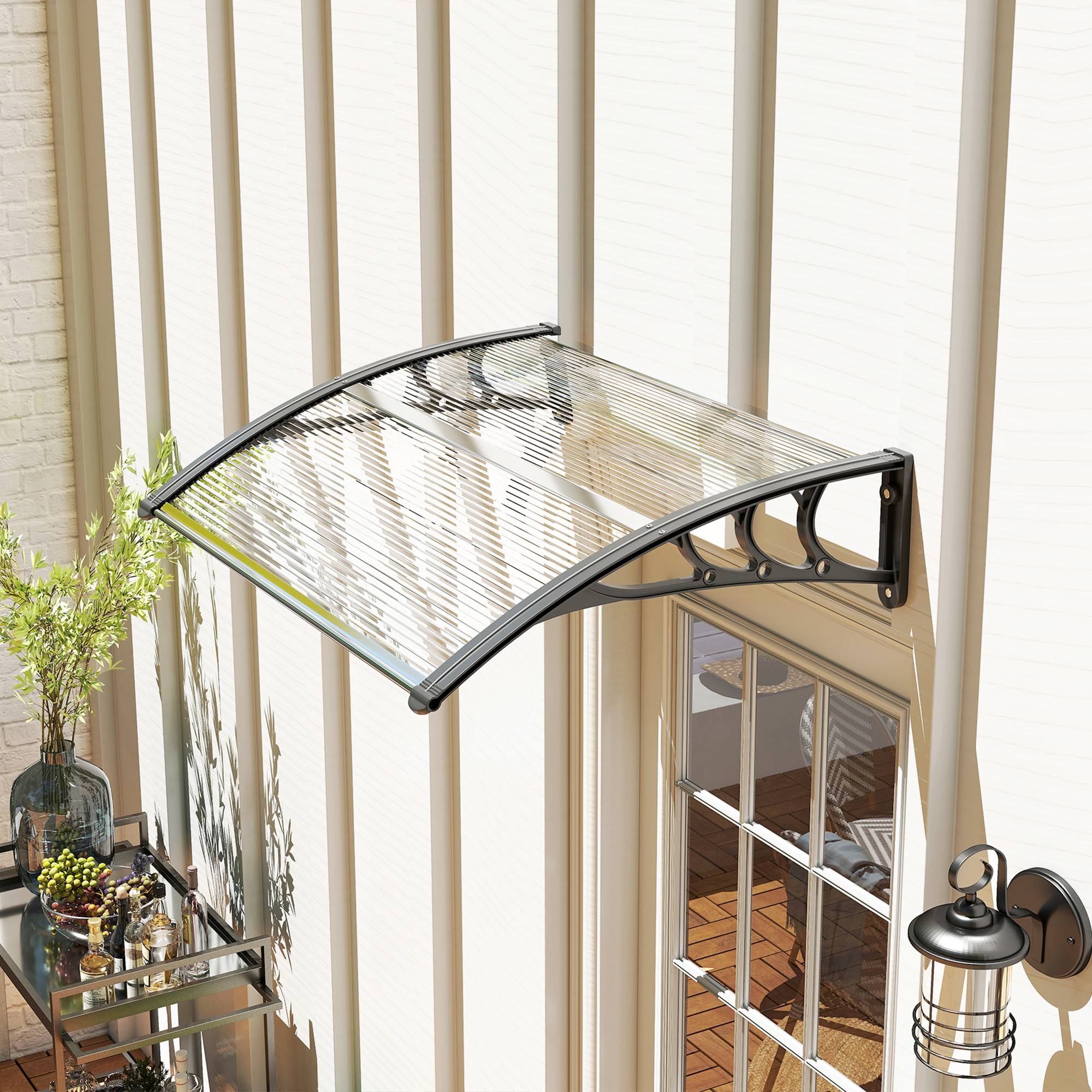 Auvent de Porte d’Entrée 100 x 75 cm, Marquise en Polycarbonate et Aluminium, Protection Pluie et UV, Terrasse/Balcon, Transparent - Image 4