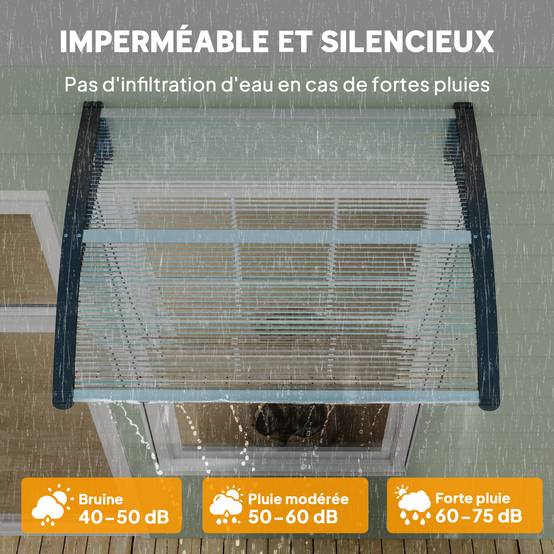 Auvent de Porte d’Entrée 100 x 75 cm, Marquise en Polycarbonate et Aluminium, Protection Pluie et UV, Terrasse/Balcon, Transparent - Image 7