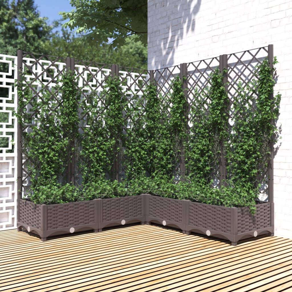 Jardinière, Bac à fleurs, Pot de fleurs avec treillis Marron 120x120x121,5 cm PP - Image 2