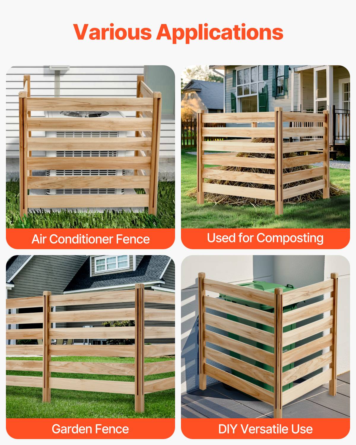 VEVOR Clôture confidentialité bois 91x91cm, 3 panneaux, piquets métal, brise-vue extérieur, jardin. - Image 4