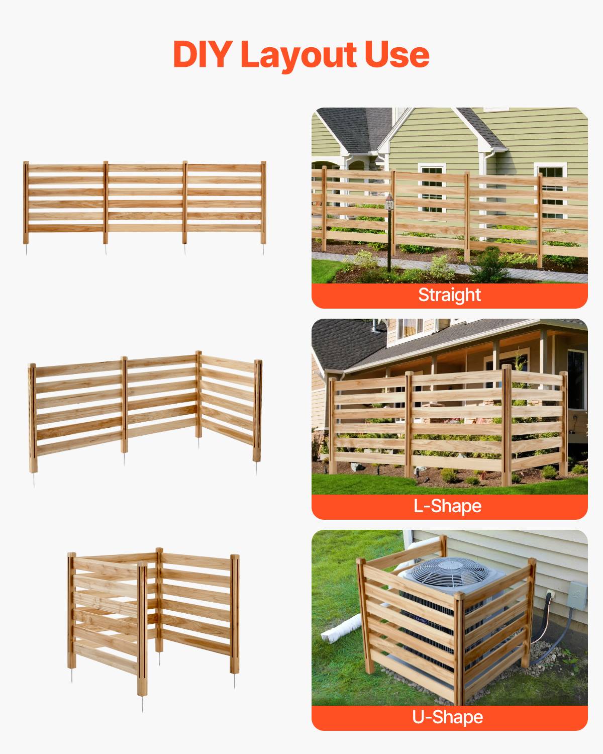 VEVOR Clôture confidentialité bois 91x91cm, 3 panneaux, piquets métal, brise-vue extérieur, jardin. - Image 3