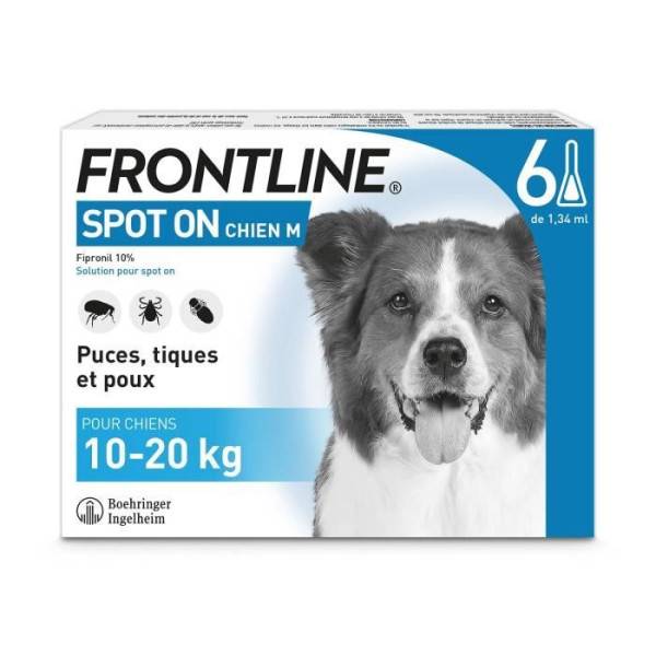 Frontline - FRONTLINE 6 pipettes Spot On Chien M - 10 a 20 kg - Puces tiques et poux - Image 1