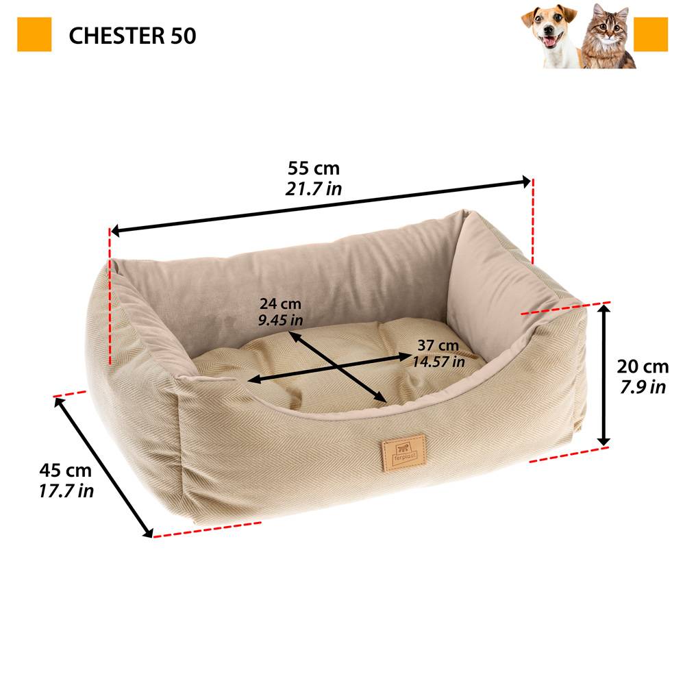 Ferplast - Lit Chiens et Chats Couchage CHESTER 50, avec Coussin Double-face, Tweed et Velours, Lavable, Beige - Image 2