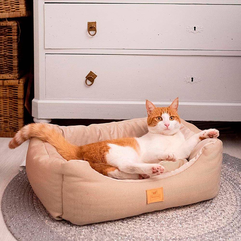 Ferplast - Lit Chiens et Chats Couchage CHESTER 50, avec Coussin Double-face, Tweed et Velours, Lavable, Beige - Image 3