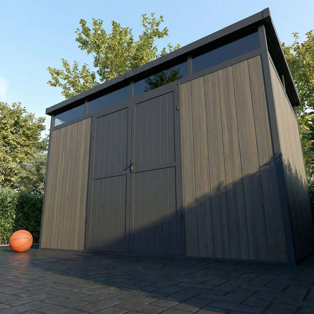 Direct Abris - Abri de Jardin Bois Composite 7,5m2 Gris 363x223x227cm EVORA - Cabane a Outils - Local a Vélo - Image 2