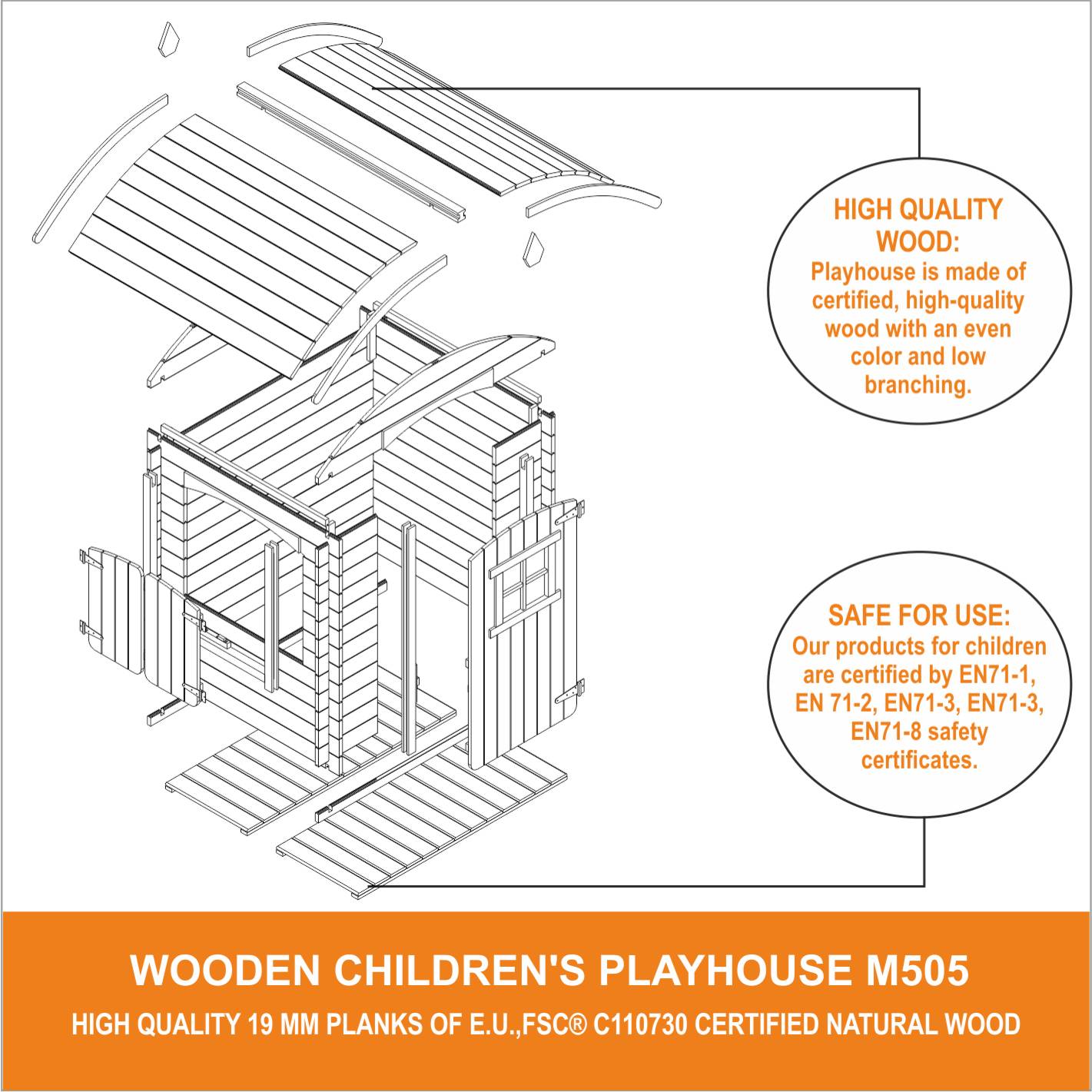 Timbela - Maison en bois pour enfants 112x146xH145 cm / 1.1 m² avec plancher - Maison jardin enfant exterieur bois - 19 mm d’épaisseur - Timbela M505 - Image 7