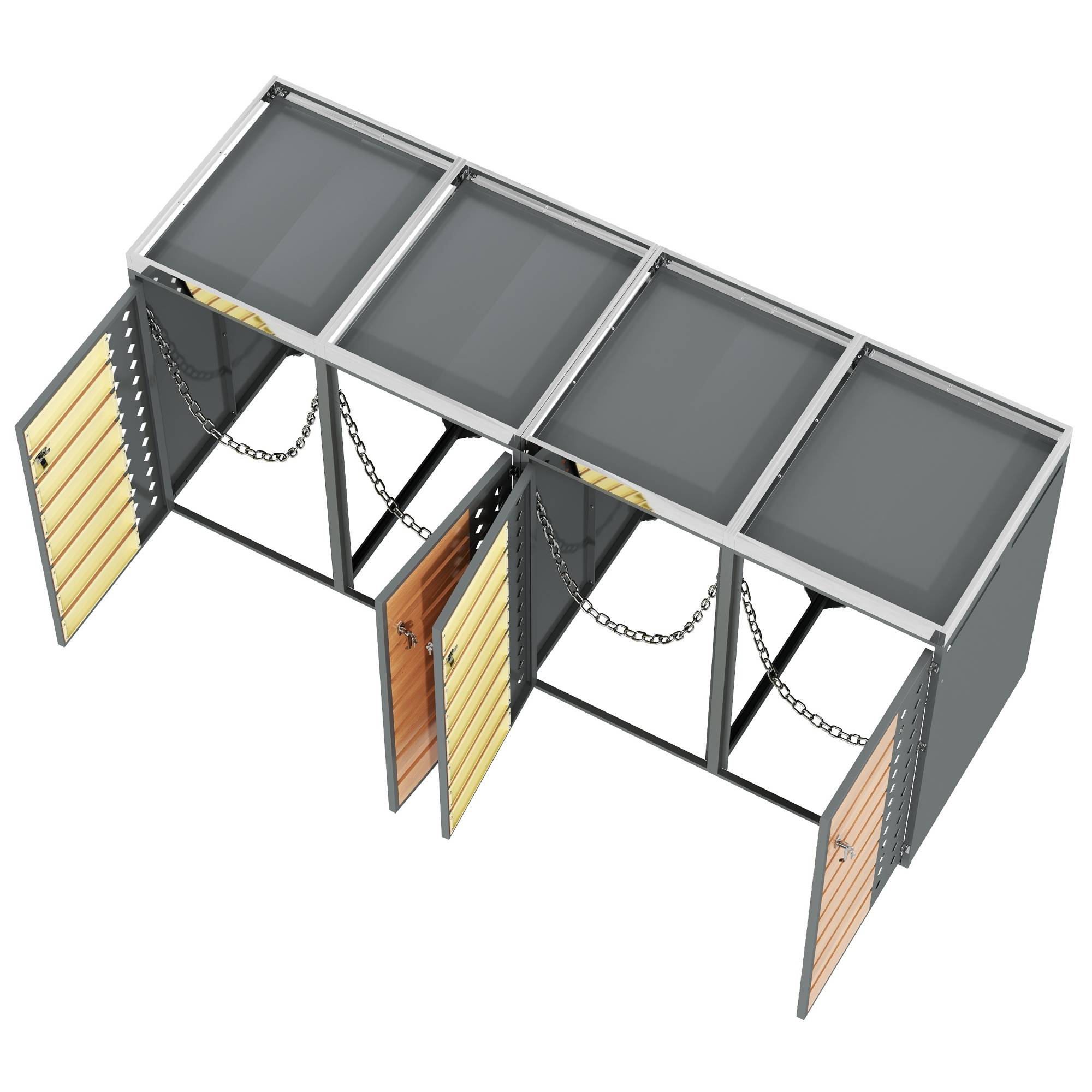 ComfortXL - Cache-poubelle 4 portes Acier galvanisé Jardin Rangement avec jardinière Gris Bois - ComfortXL Outdoor Living - Image 4