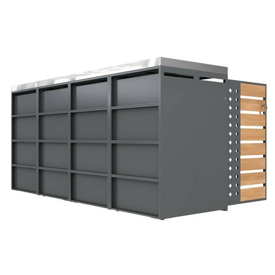 ComfortXL - Cache-poubelle 4 portes Acier galvanisé Jardin Rangement avec jardinière Gris Bois - ComfortXL Outdoor Living - Image 8