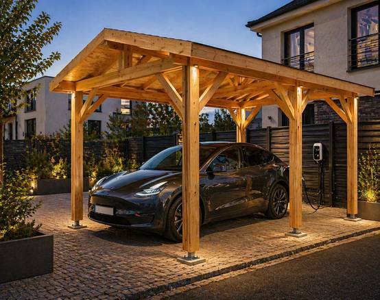 Carport bois 2 pentes en bois douglas 21 m² avec pieds de poteau fixes. Abri camping car et van. garantie 10 ans. - Image 6