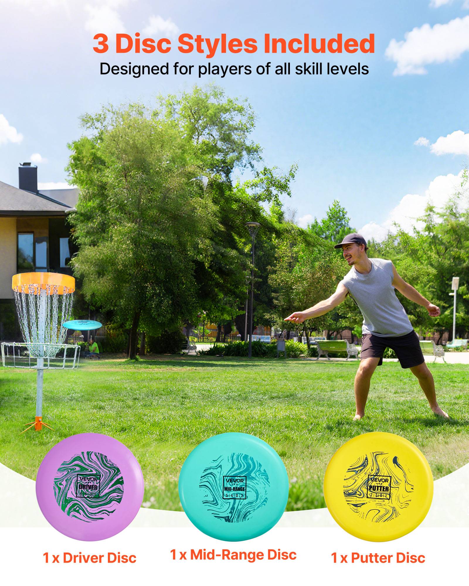 Vevor - VEVOR Ensemble Disc Golf 3 pièces, driver, mid-range et putter en TPE durable, kit d'initiation portable pour parc, jardin, plage et pelouse. - Image 2