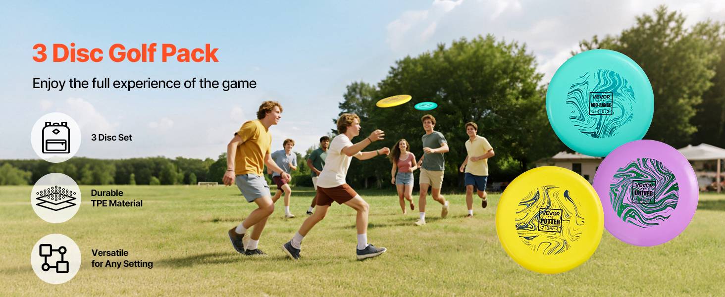 Vevor - VEVOR Ensemble Disc Golf 3 pièces, driver, mid-range et putter en TPE durable, kit d'initiation portable pour parc, jardin, plage et pelouse. - Image 9
