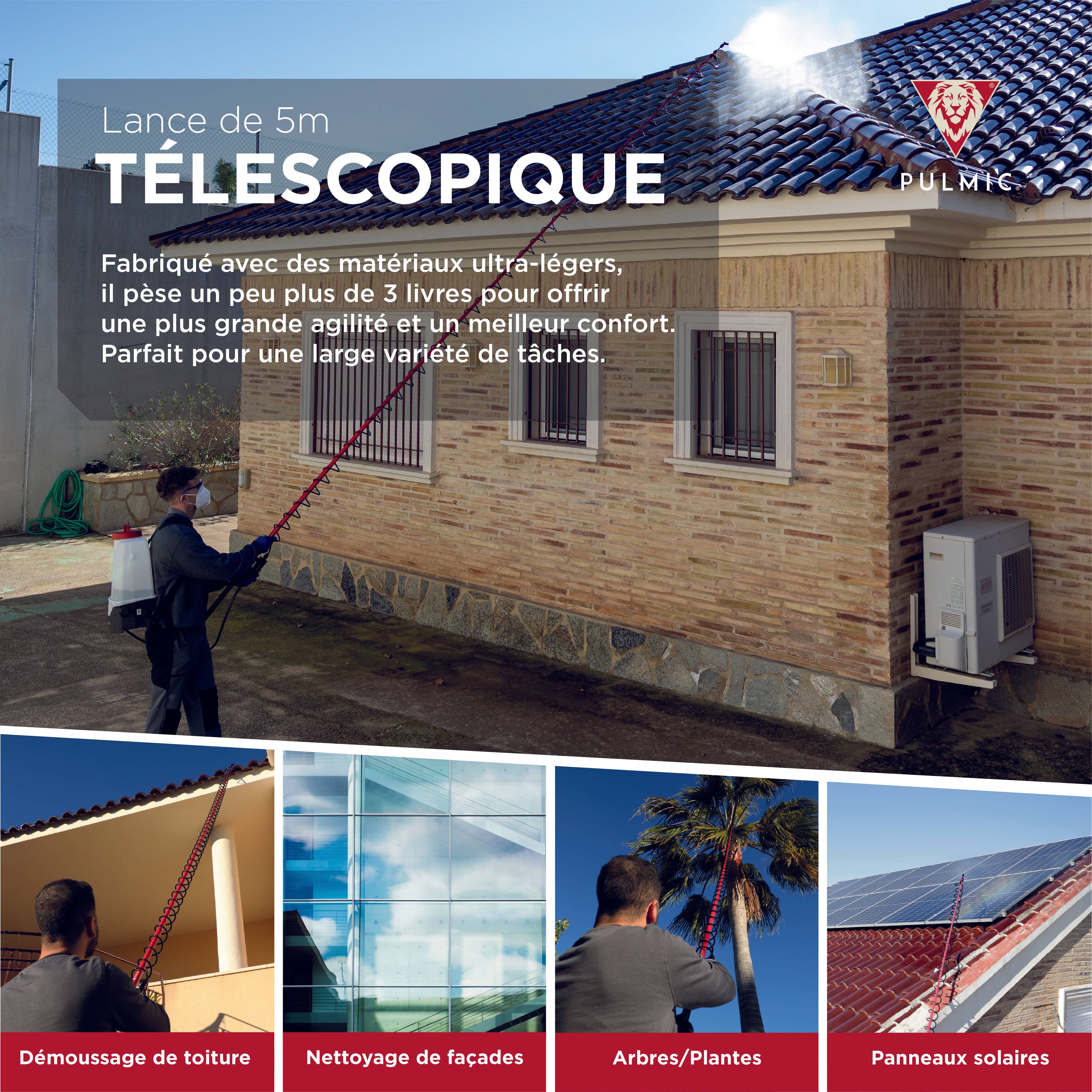 Pulmic Lance de Pulvérisation Télescopique 5 m d'Hauteur – Perche en Fibre de Verre Légère. Idéale pour le Démoussage, - Image 3