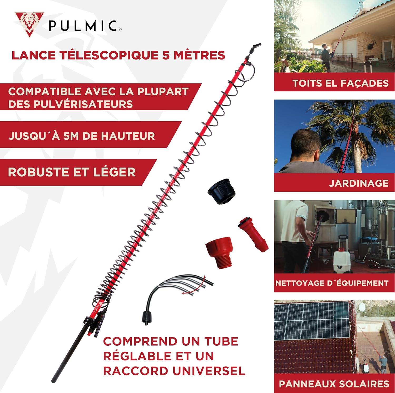 Pulmic Lance de Pulvérisation Télescopique 5 m d'Hauteur – Perche en Fibre de Verre Légère. Idéale pour le Démoussage, - Image 4