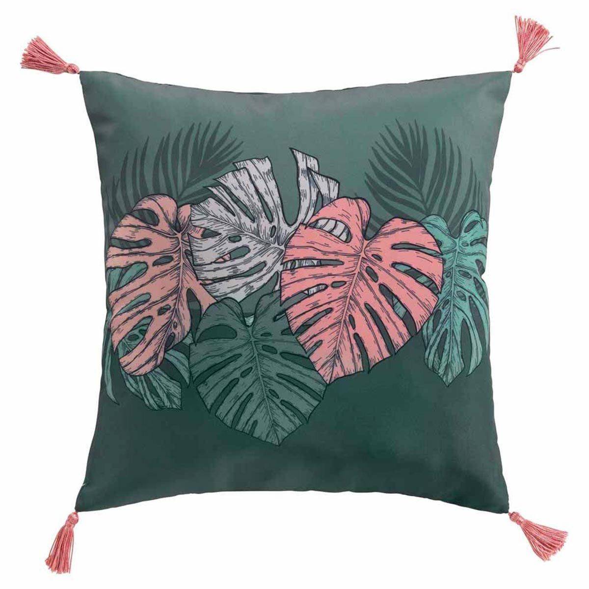 Coussin à Pompons "Jardin Intérieur" 40x40cm Vert - Image 1