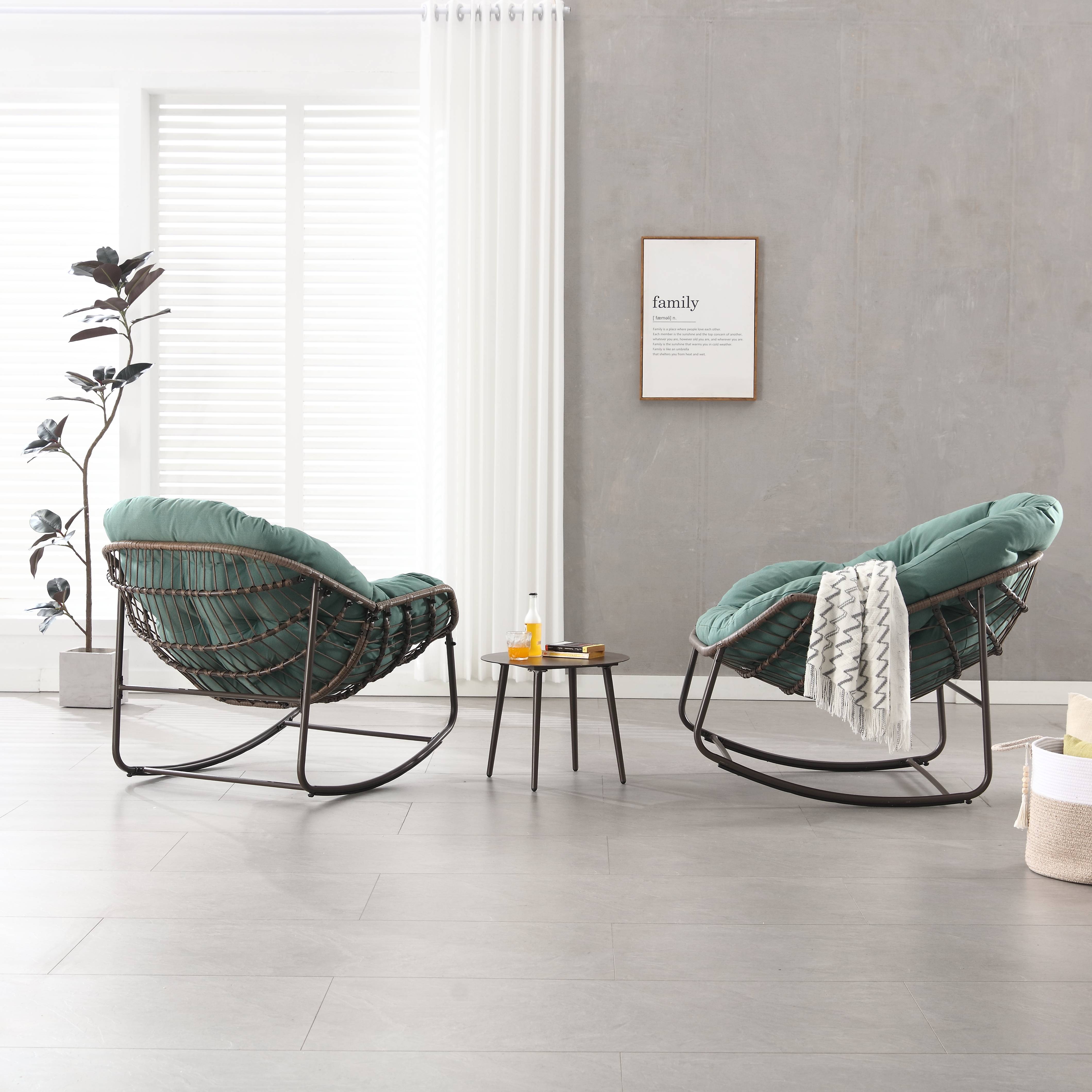 Fauteuil à bascule rotin acier intérieur extérieur grand confort 106x90x78cm vert clair - ComfortXL Outdoor Living - Image 5