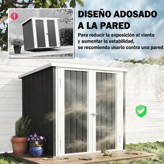 Abri de jardin extérieur 1,26 m² (147 x 86 x 134 cm) avec 2 portes et serrure, noir, idéal pour le rangement d'outils. - Image 8
