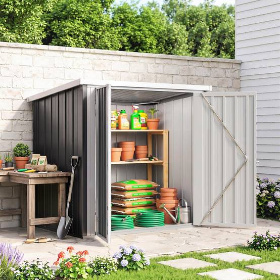 Abri de jardin extérieur 1,26 m² (147 x 86 x 134 cm) avec 2 portes et serrure, noir, idéal pour le rangement d'outils. - Image 10