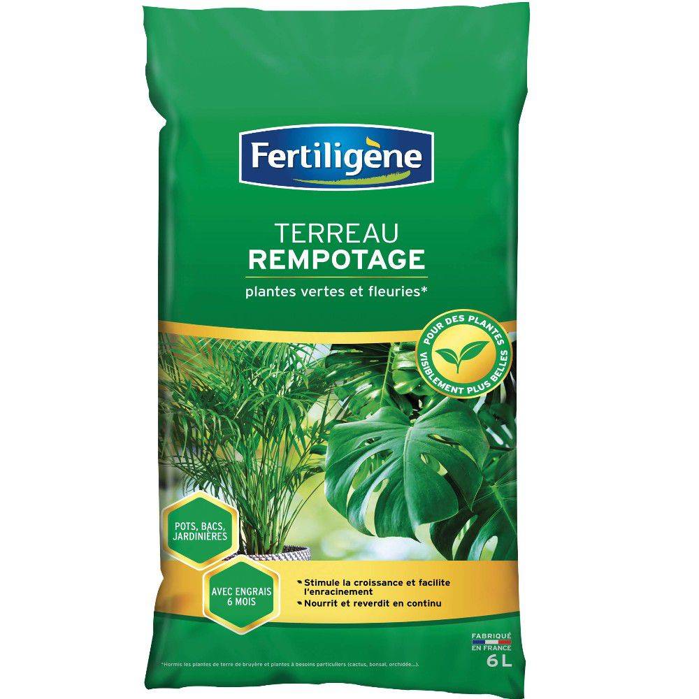 Fertiligène - Fertiligène - Terreau de rempotage plantes vertes/fleuries 6 L - Image 1