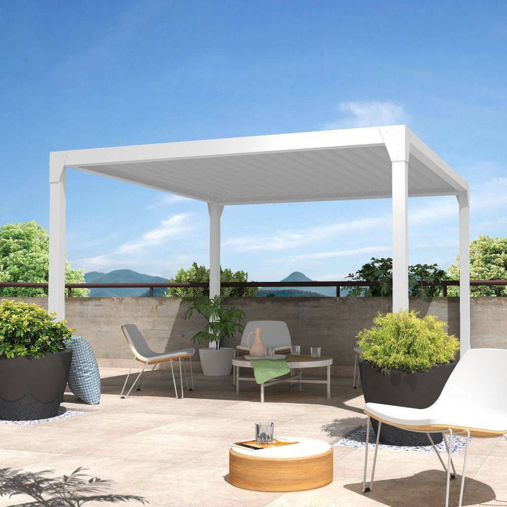 Intersun - Pergola Bioclimatique BERYL Ilot - Blanc - 3,50x4,00 M - Vérin à Télécommande - Image 2