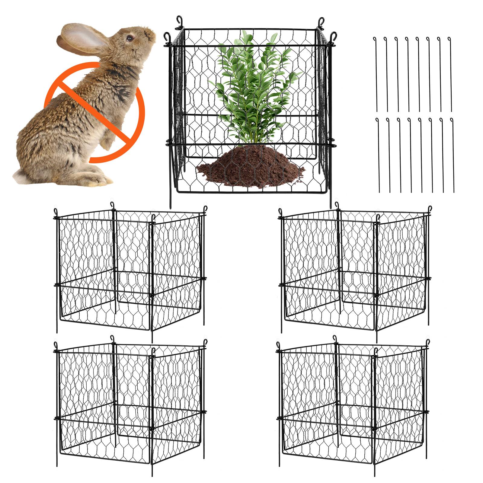 VEVOR Lot 4 protections plantes, grillage 34x34cm, maille métallique, lapins. - Image 1