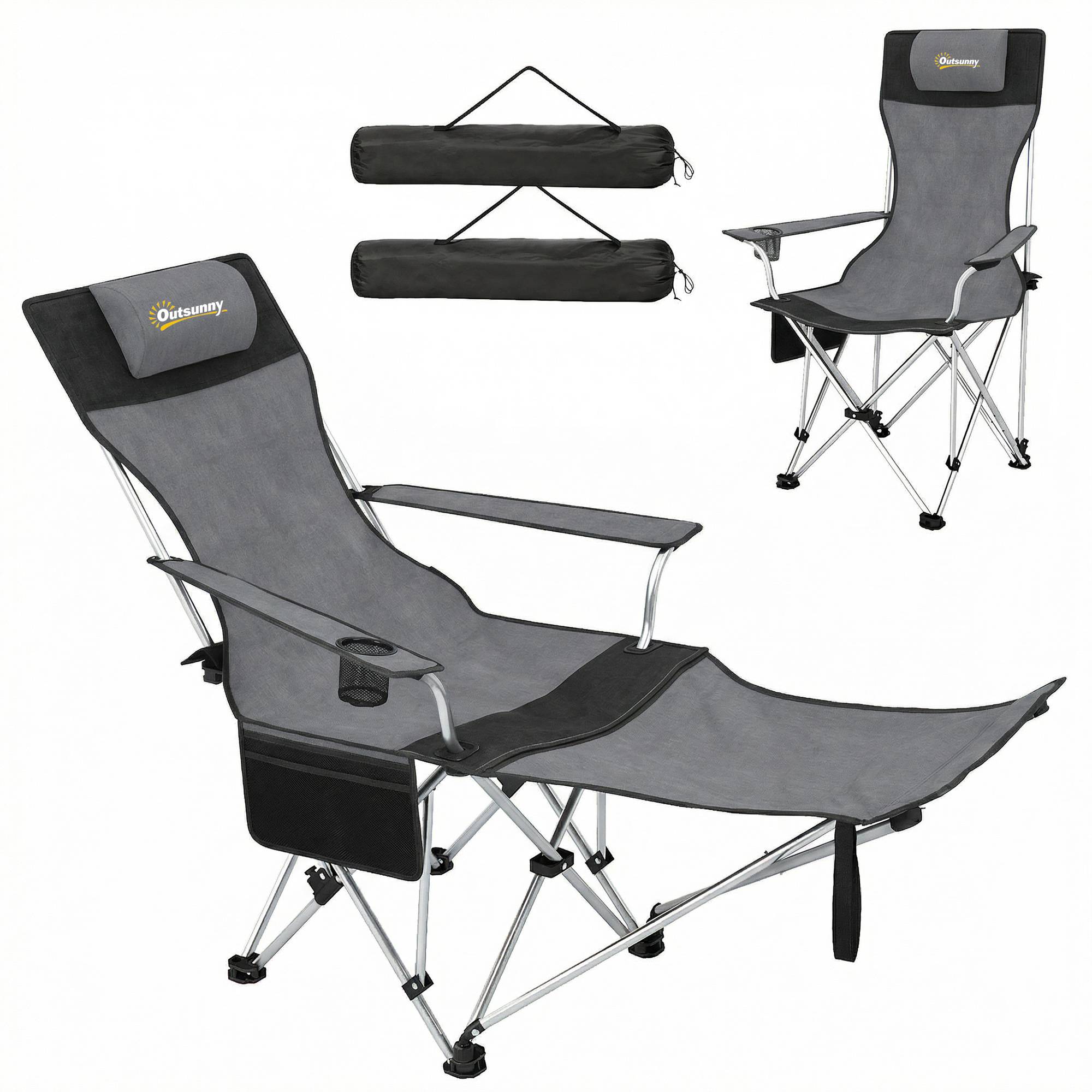 Lot de 2 chaises de camping pliantes tissu Oxford gris 150 x 84 x 75 cm - PANGIVO - Image 2