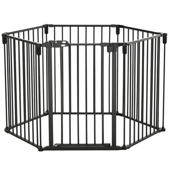Pare feu barrière sécurité acier chien sans perçage modulable 6 panneaux 362x76 noir - ComfortXL Outdoor Living - Image 1