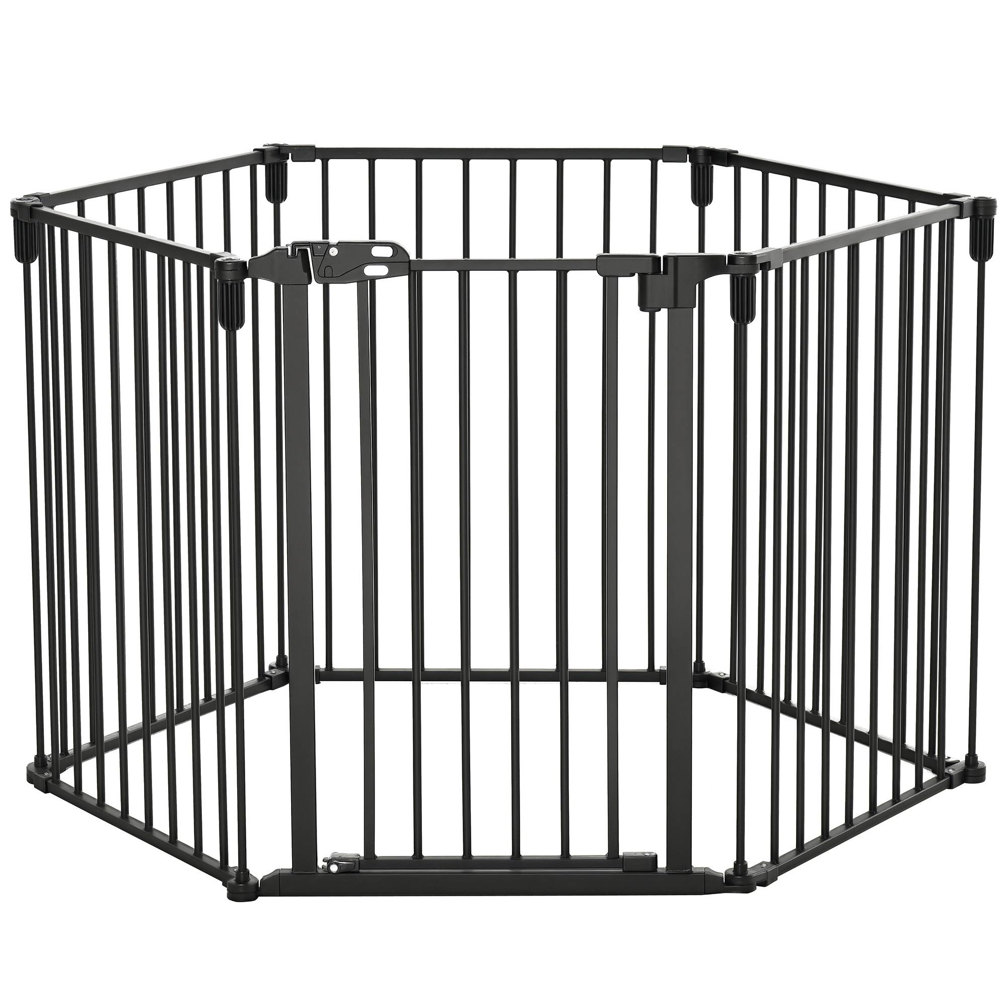 Pare feu barrière sécurité acier chien sans perçage modulable 6 panneaux 362x76 noir - ComfortXL Outdoor Living - Image 1