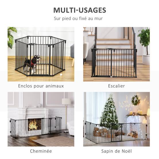 Pare feu barrière sécurité acier chien sans perçage modulable 6 panneaux 362x76 noir - ComfortXL Outdoor Living - Image 6