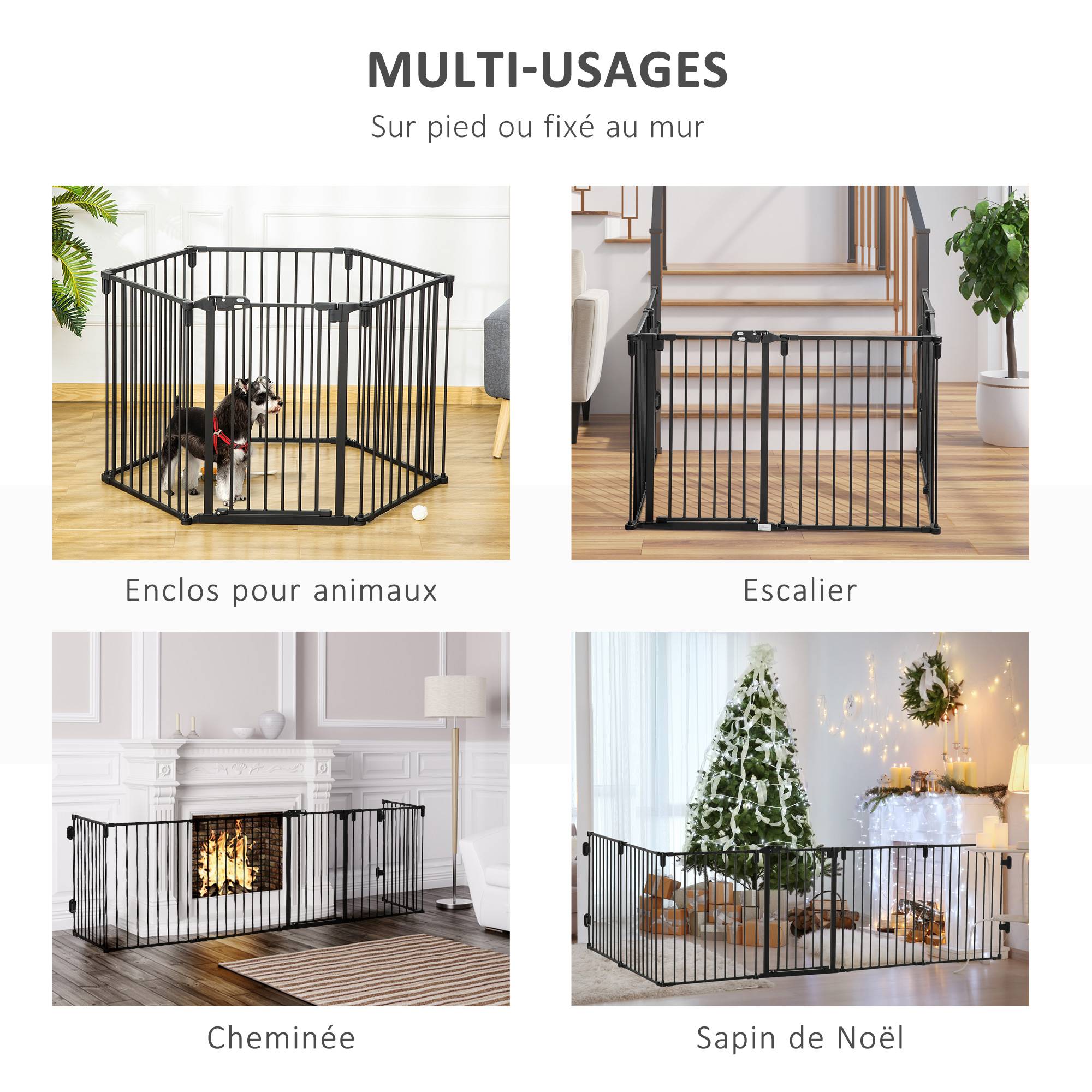 Pare feu barrière sécurité acier chien sans perçage modulable 6 panneaux 362x76 noir - ComfortXL Outdoor Living - Image 6