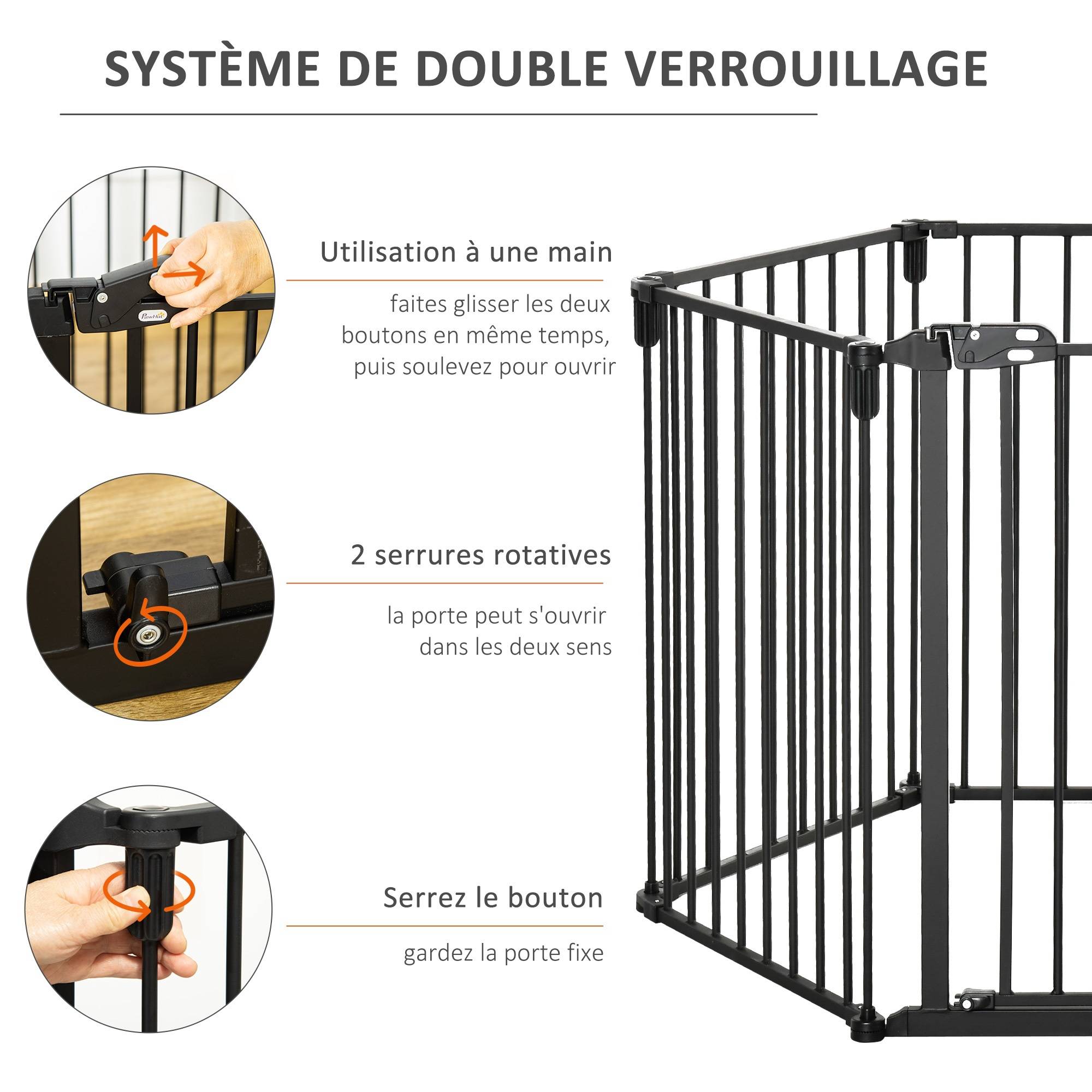 Pare feu barrière sécurité acier chien sans perçage modulable 6 panneaux 362x76 noir - ComfortXL Outdoor Living - Image 9