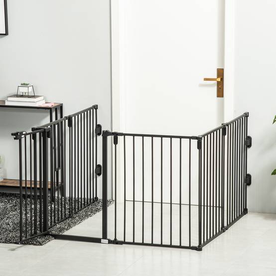 Pare feu barrière sécurité acier chien sans perçage modulable 6 panneaux 362x76 noir - ComfortXL Outdoor Living - Image 3