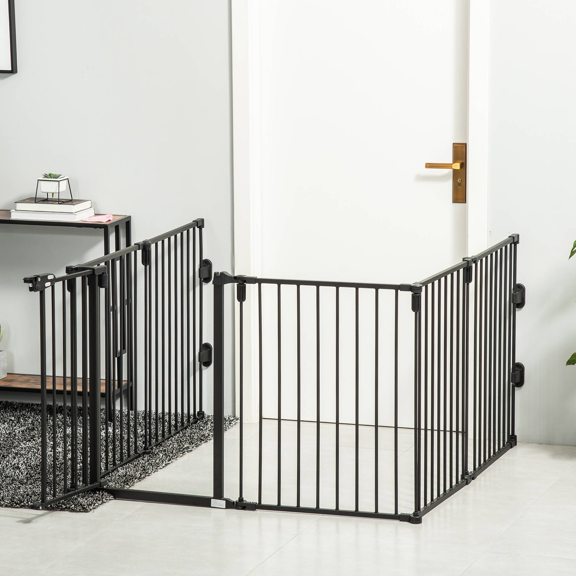 Pare feu barrière sécurité acier chien sans perçage modulable 6 panneaux 362x76 noir - ComfortXL Outdoor Living - Image 3