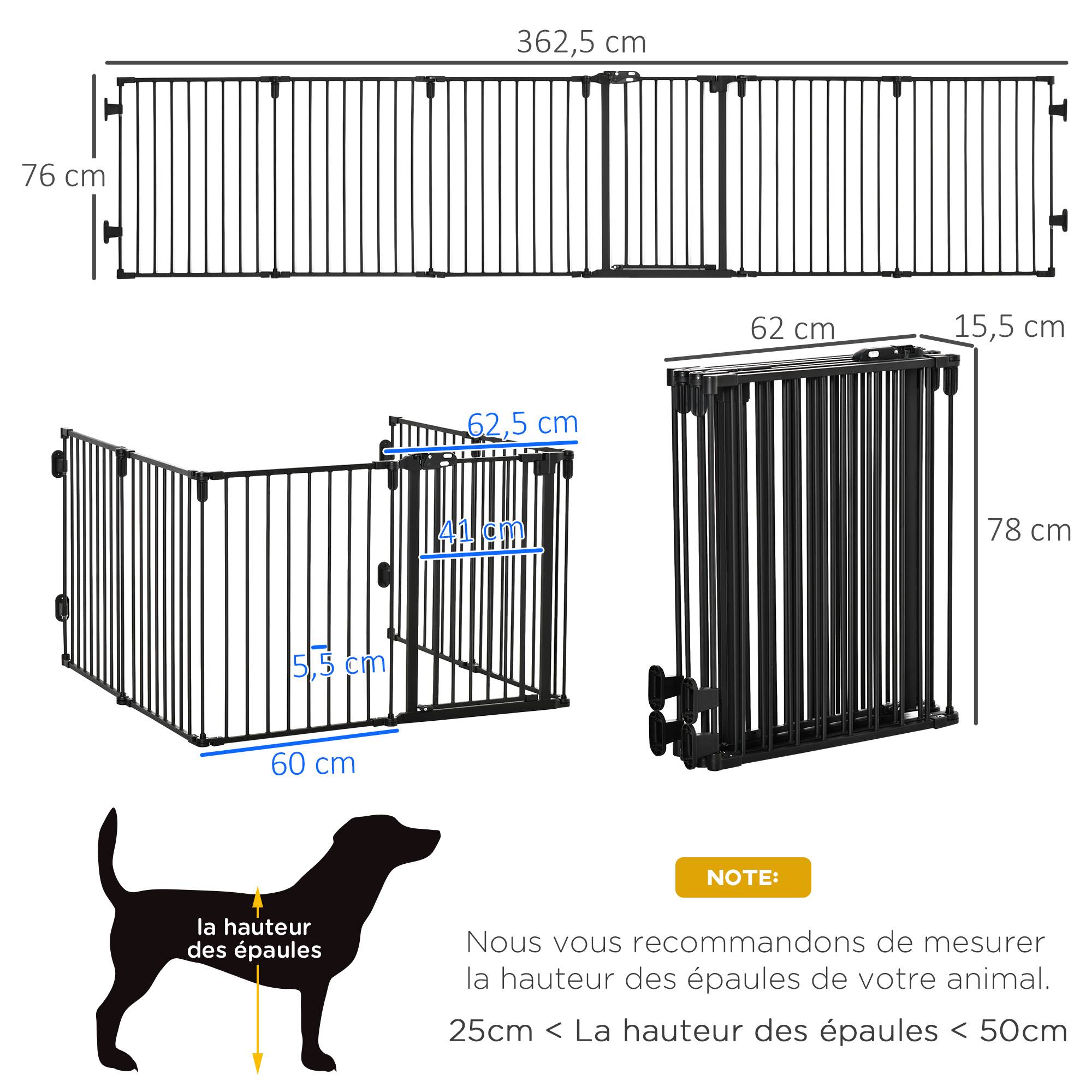 Pare feu barrière sécurité acier chien sans perçage modulable 6 panneaux 362x76 noir - ComfortXL Outdoor Living - Image 5