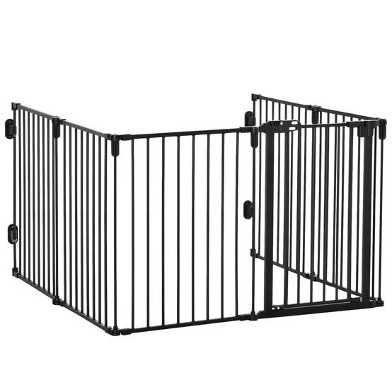 Pare feu barrière sécurité acier chien sans perçage modulable 6 panneaux 362x76 noir - ComfortXL Outdoor Living - Image 2