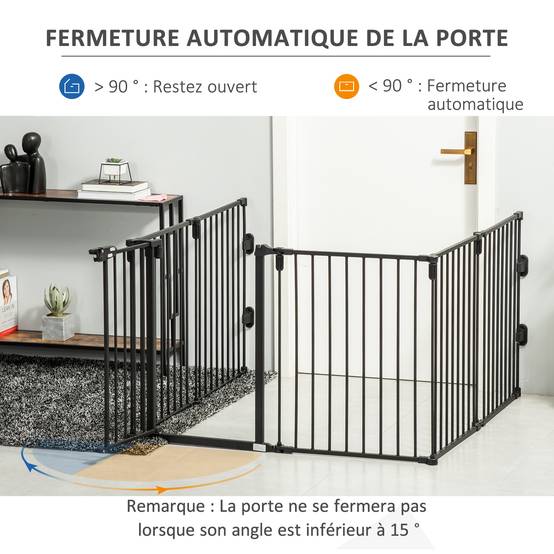 Pare feu barrière sécurité acier chien sans perçage modulable 6 panneaux 362x76 noir - ComfortXL Outdoor Living - Image 8