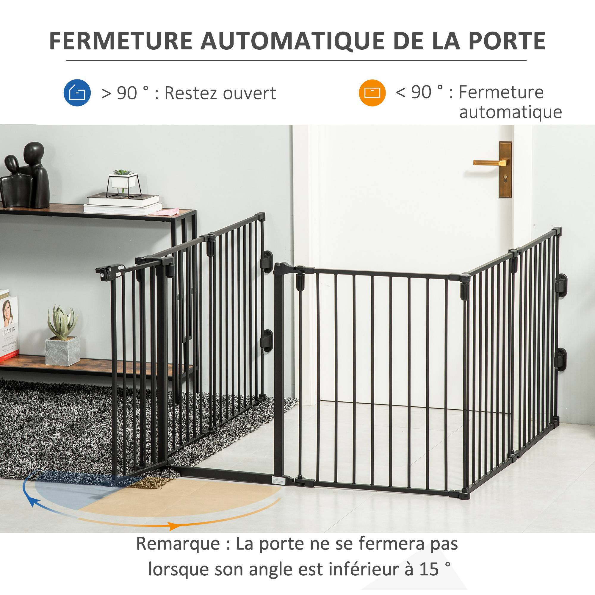Pare feu barrière sécurité acier chien sans perçage modulable 6 panneaux 362x76 noir - ComfortXL Outdoor Living - Image 8
