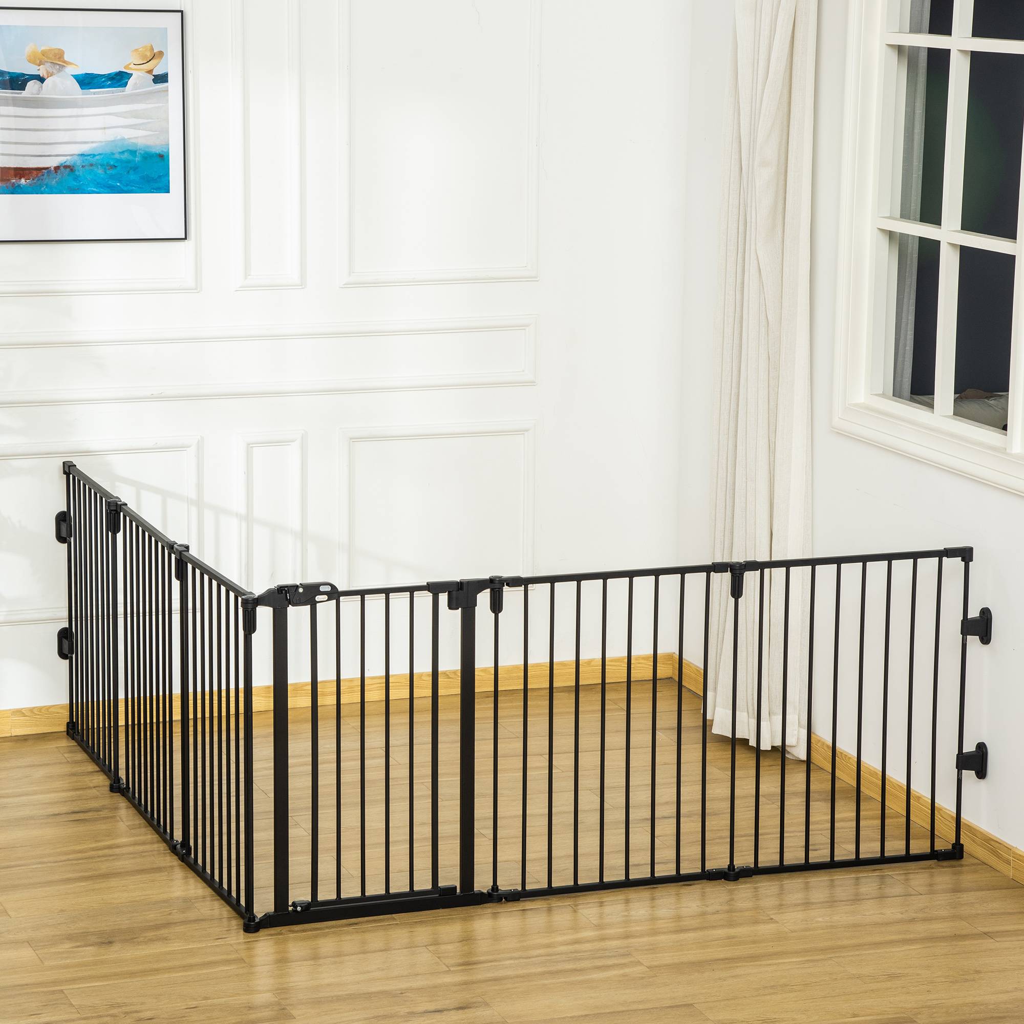 Pare feu barrière sécurité acier chien sans perçage modulable 6 panneaux 362x76 noir - ComfortXL Outdoor Living - Image 4