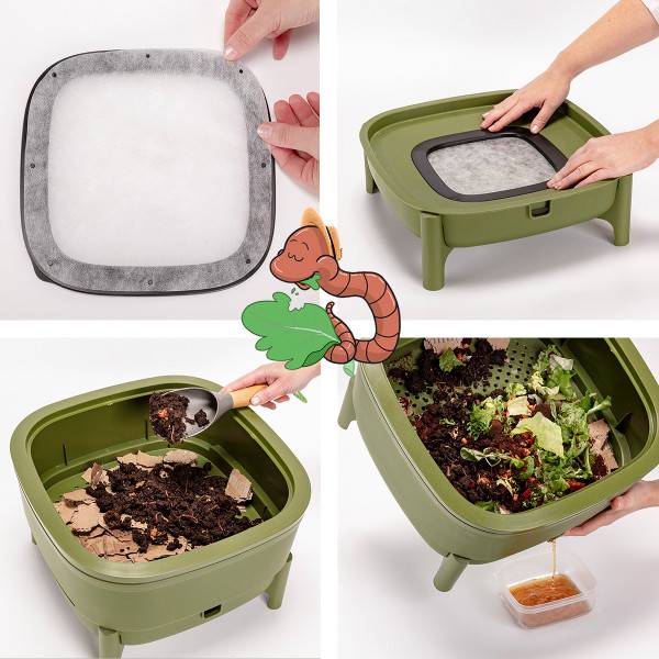WORMcube Vert Design & Compact I Lombricomposteur 2 plateaux + 500gr de Vers - Image 6