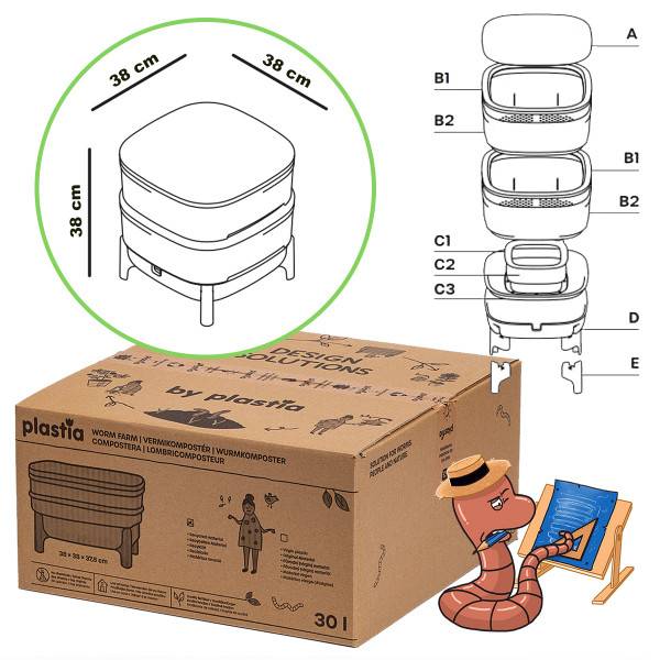 WORMcube Vert Design & Compact I Lombricomposteur 2 plateaux + 500gr de Vers - Image 7