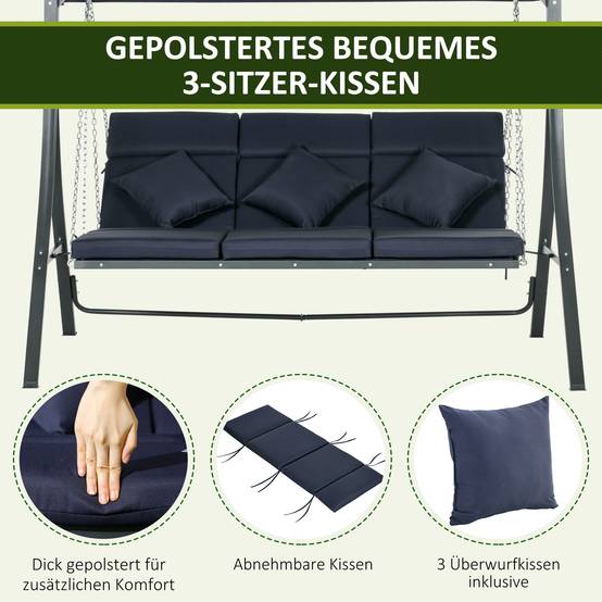 Balancelle de jardin 3 places acier extérieur toit réglable anti-UV 198x118cm bleu - ComfortXL Outdoor Living - Image 9