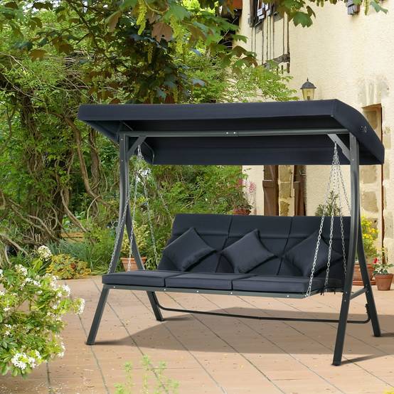 Balancelle de jardin 3 places acier extérieur toit réglable anti-UV 198x118cm bleu - ComfortXL Outdoor Living - Image 4