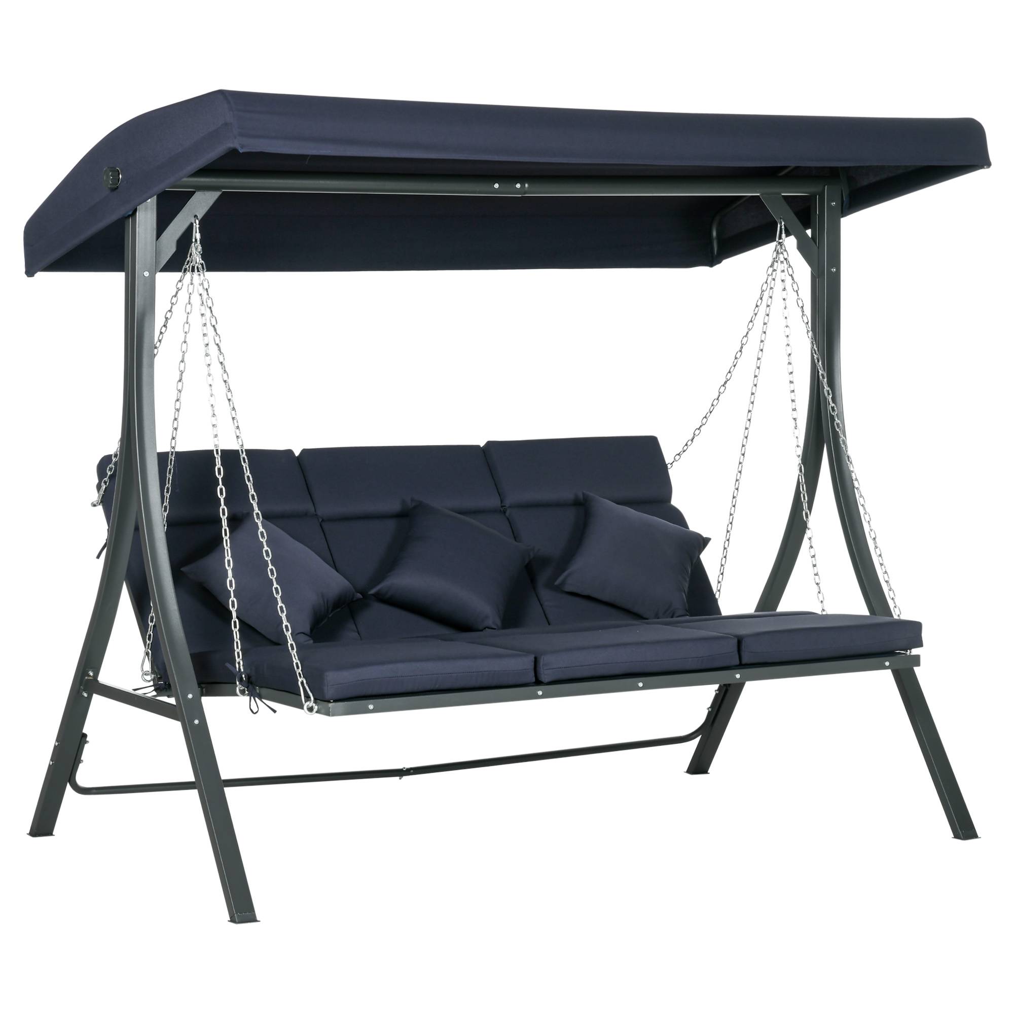 Balancelle de jardin 3 places acier extérieur toit réglable anti-UV 198x118cm bleu - ComfortXL Outdoor Living - Image 1