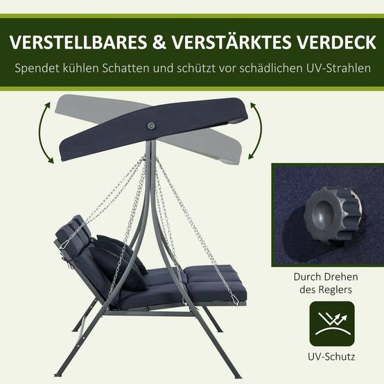 Balancelle de jardin 3 places acier extérieur toit réglable anti-UV 198x118cm bleu - ComfortXL Outdoor Living - Image 6