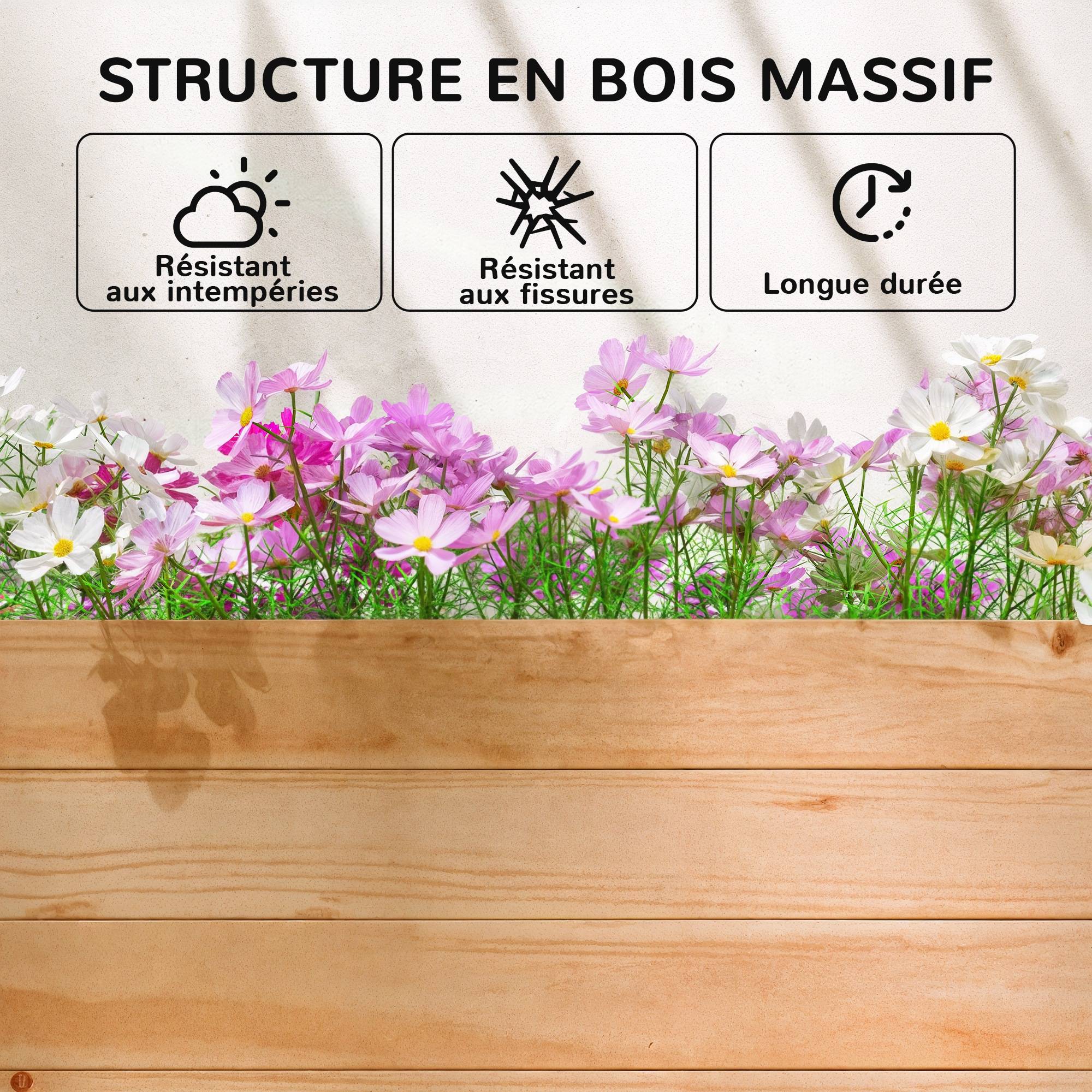 Sans Marque - Jardinière surélevée avec treillis latéral et supérieur, bac à fleurs trous de drainage, 200x44x113,5cm, bois naturel - Image 9