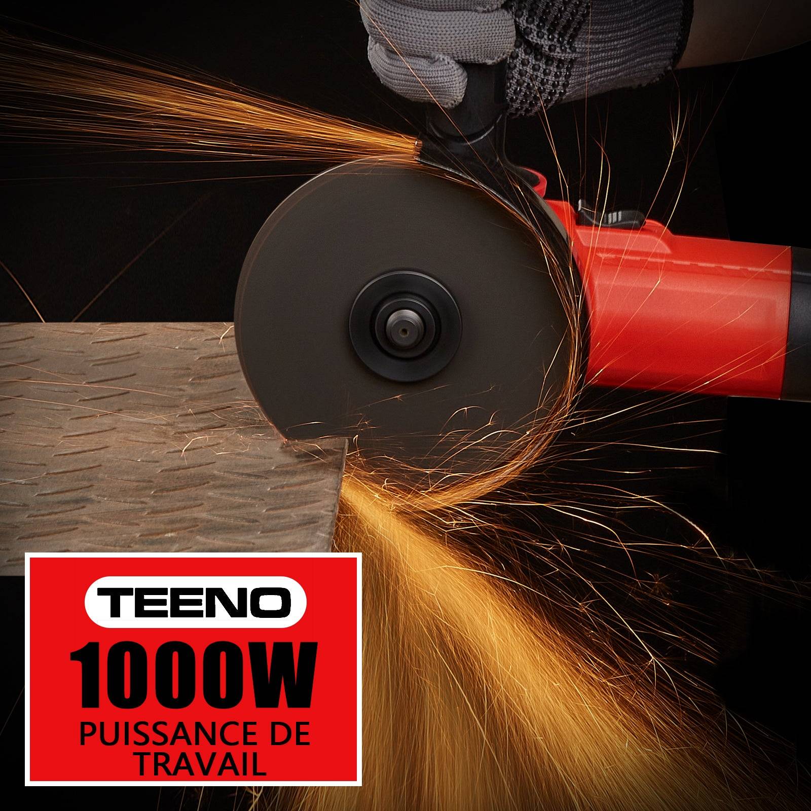 Teeno - Meuleuse d'angle 1000W, vitesse à vide 2000-12000 tr/min, vitesse variable, poignée latérale, coupe et polit le métal - Image 4
