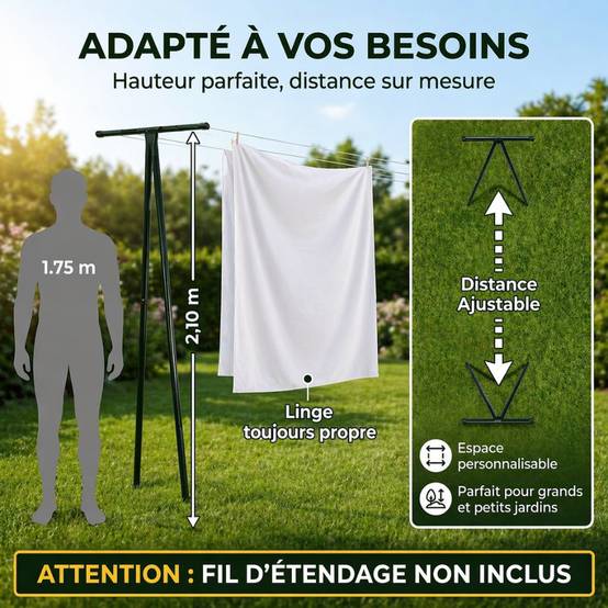 Etendoir à linge extérieur - 2m10 - acier laqué traitement anticorrosion - FACILITYS - Image 4