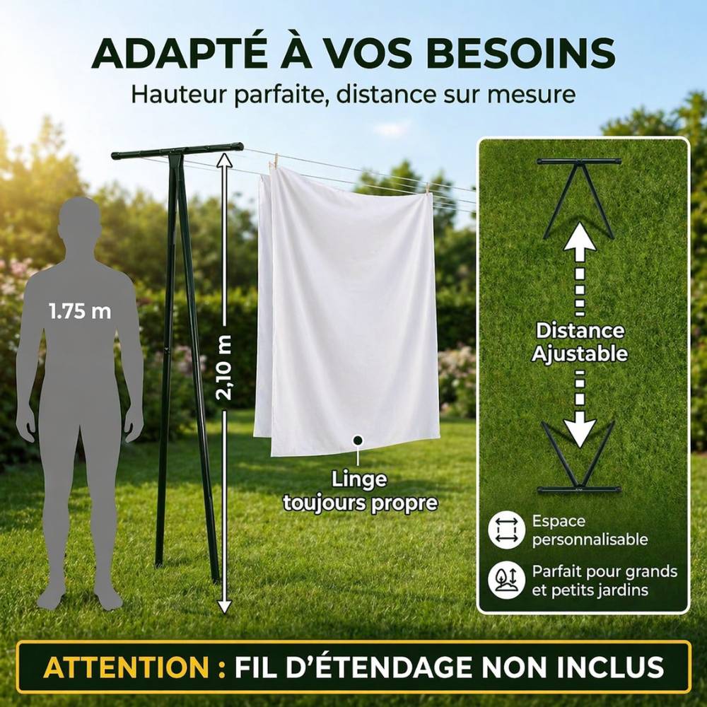 Etendoir à linge extérieur - 2m10 - acier laqué traitement anticorrosion - FACILITYS - Image 4